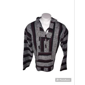 Artesanias Cuamatzi Mexican Baja Poncho Hoodie Surfer Skater Drug Rug Pullover L